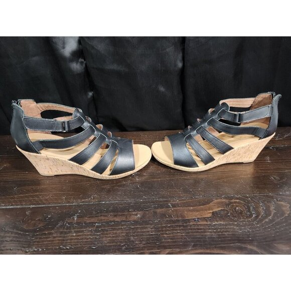 Rockport Briah Black Leather Gladiator Cork Wedge Sandal/Sz. 7.5 NWOB - Picture 4 of 10